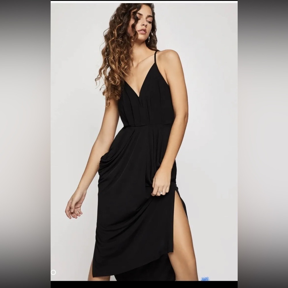 BCBG Velvet Faux-Wrap Side Slit Midi Dress Size S 🟨 - Picture 2 of 9